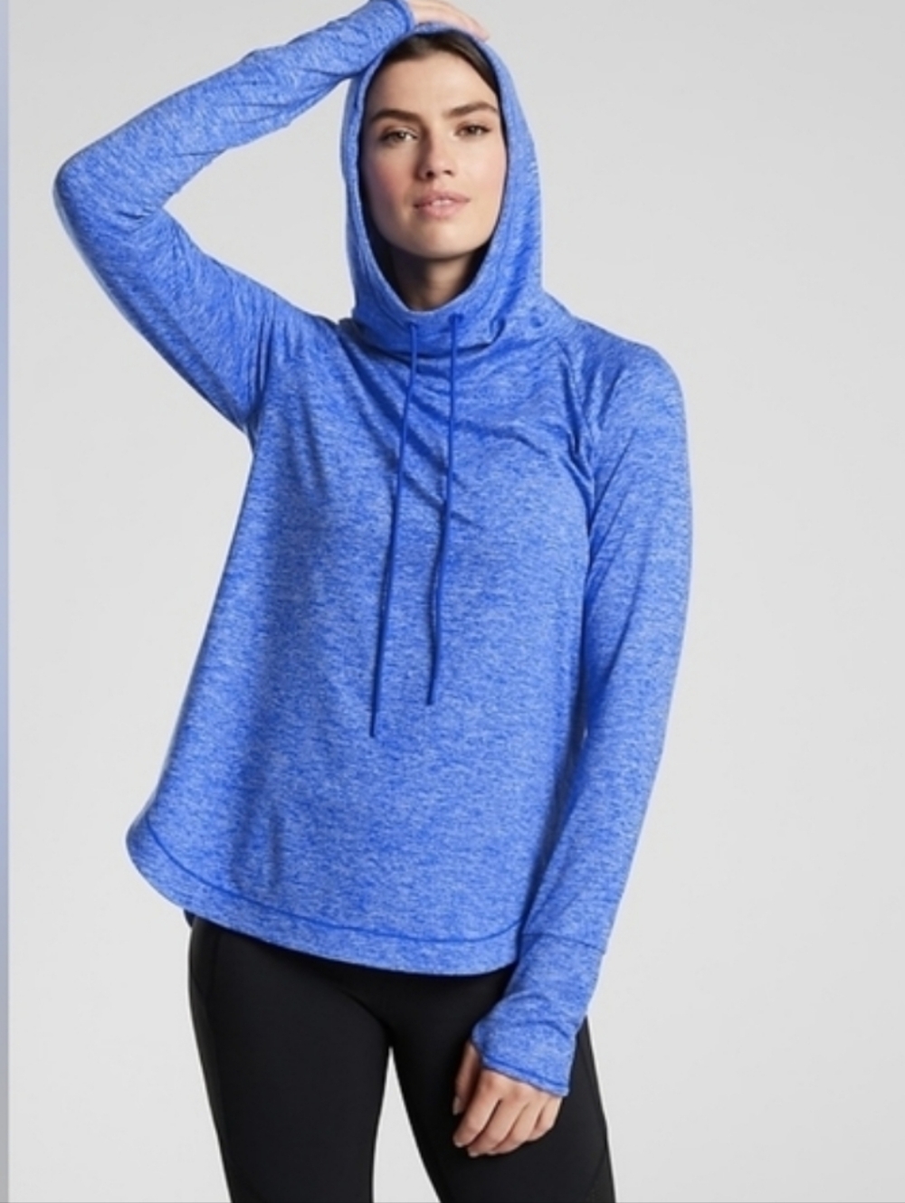 Athleta Uptempo Hoodie Sweatshirt Spacedyed Blue Thumbholes Size XS